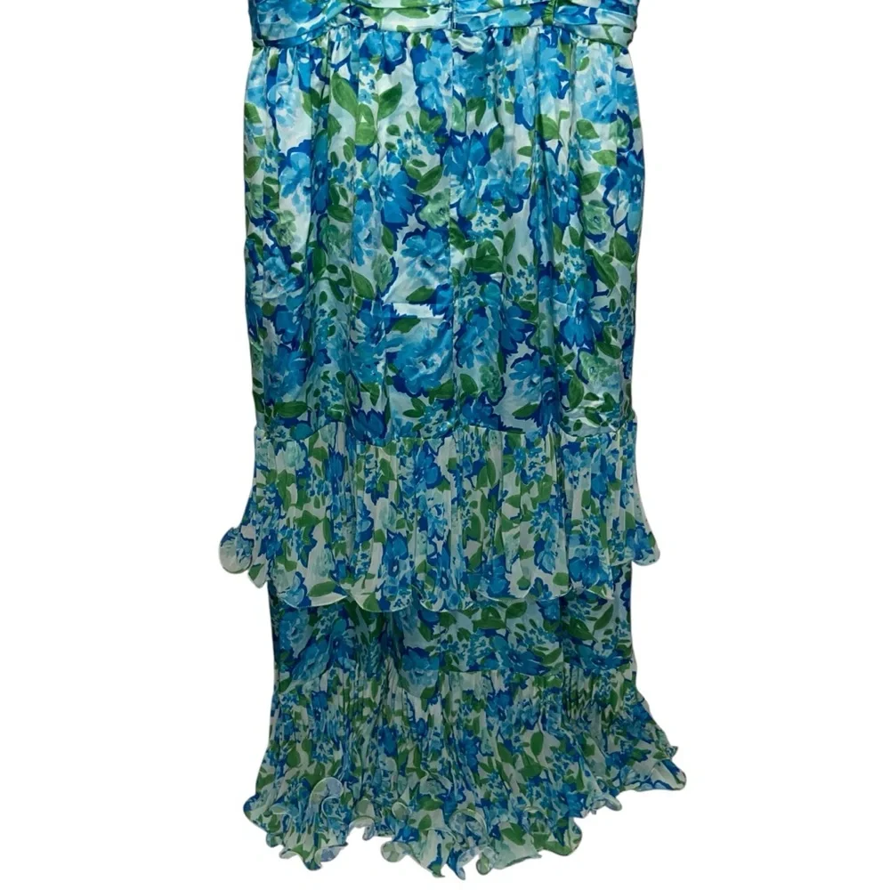 Amur Dress Womens Size 6 Pia Garden Blues Floral Pleated Tiered Midi Cottage - Picture 8 of 16